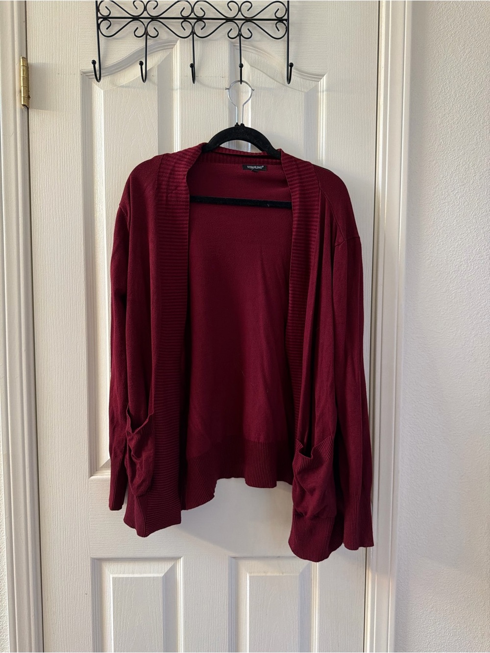 Open-Front Cardigan Sweater in Deep Wine